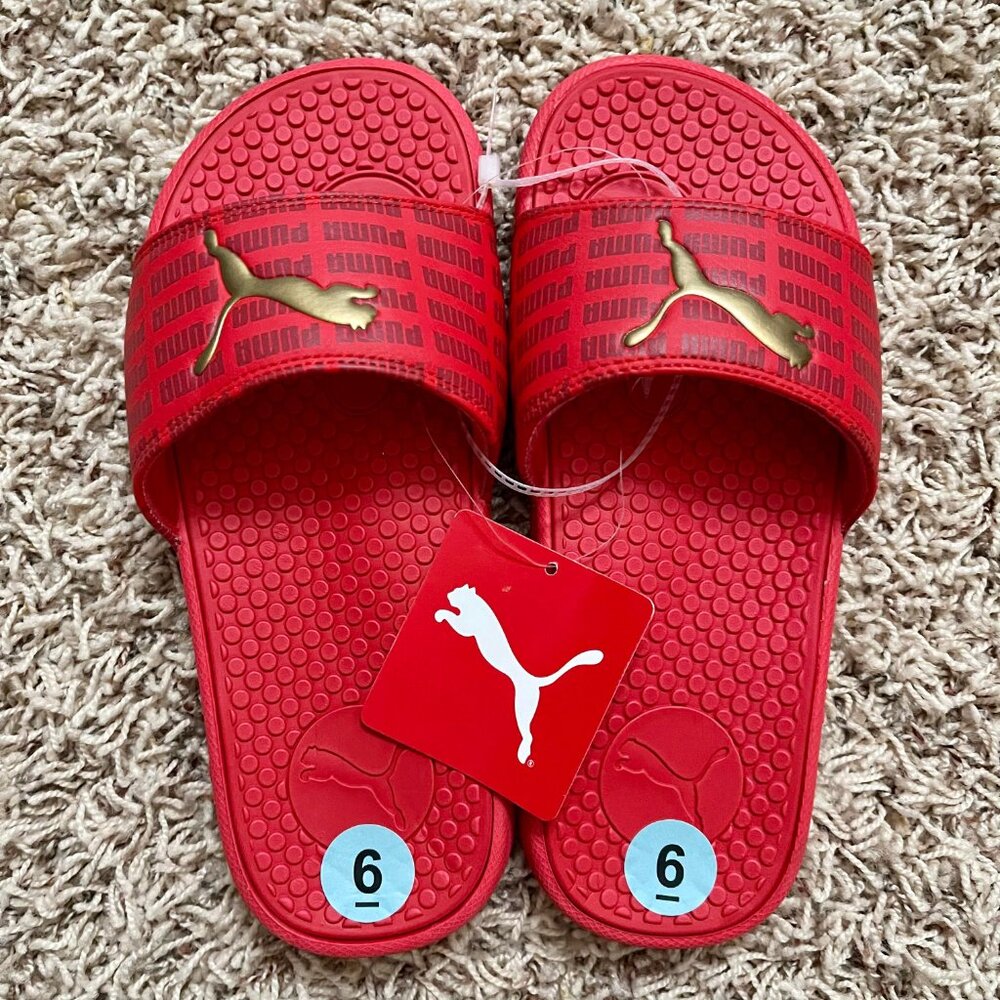 Puma Women's Cool Cat Echo Slide Sandals Shoes Red Gold, Size 6 (New)